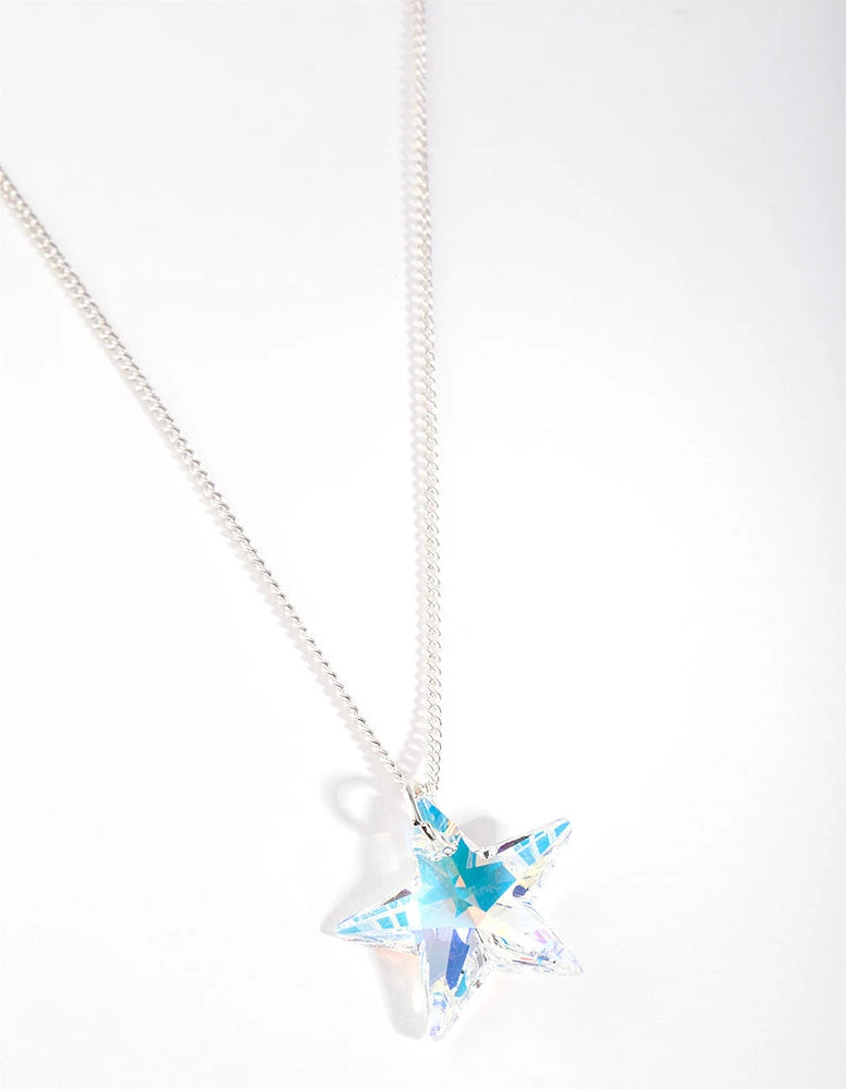 Silver Diamond Simulant Star Crystal Drop Necklace