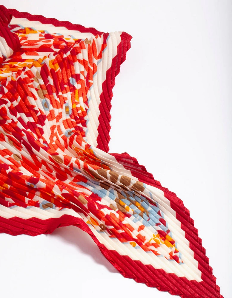 Red Pleated Fabric Bandana Hair Scarf