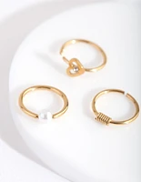 Gold Pearl Heart Diamante Nose Ring Pack