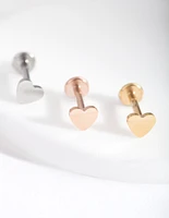 Mixed Metal Heart Flat Back Earring Pack