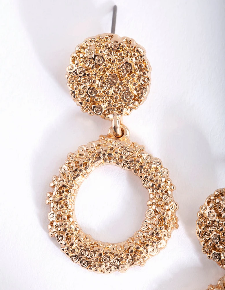 Mini Gold Textured Round Drop Earrings