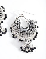 Mini Antique Silver Bead Tassel Drop Earrings