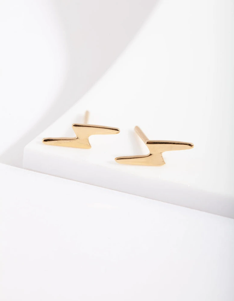 Gold Plated Sterling Silver Mini Lightening Bolt Stud Earrings