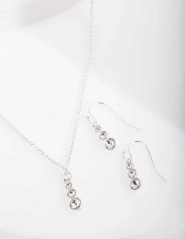 Diamond Simulant Graduating Crystal Necklace & Earrings Set