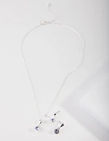 Purple Diamond Simulant Necklace & Earrings Set