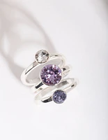 Silver Diamond Simulant Three Stone Ring Set