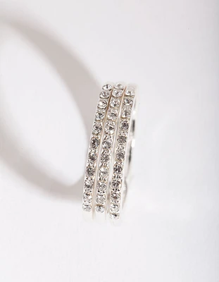Silver Diamond Simulant Thin Ring Set