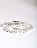 Silver Diamond Simulant Thin Ring Set