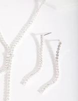 Silver Cubic Zirconia Cupchain Y Necklace & Earrings