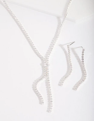 Silver Cubic Zirconia Cupchain Y Necklace & Earrings