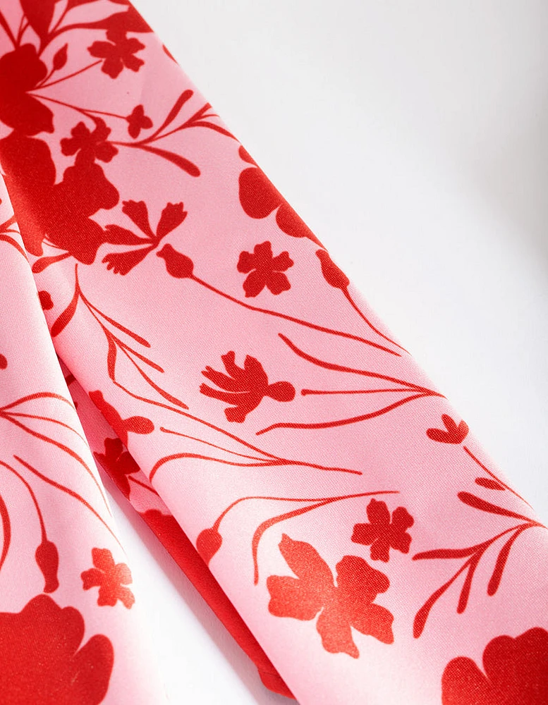 Red & Blush Floral Fabric Bandana Hair Scarf