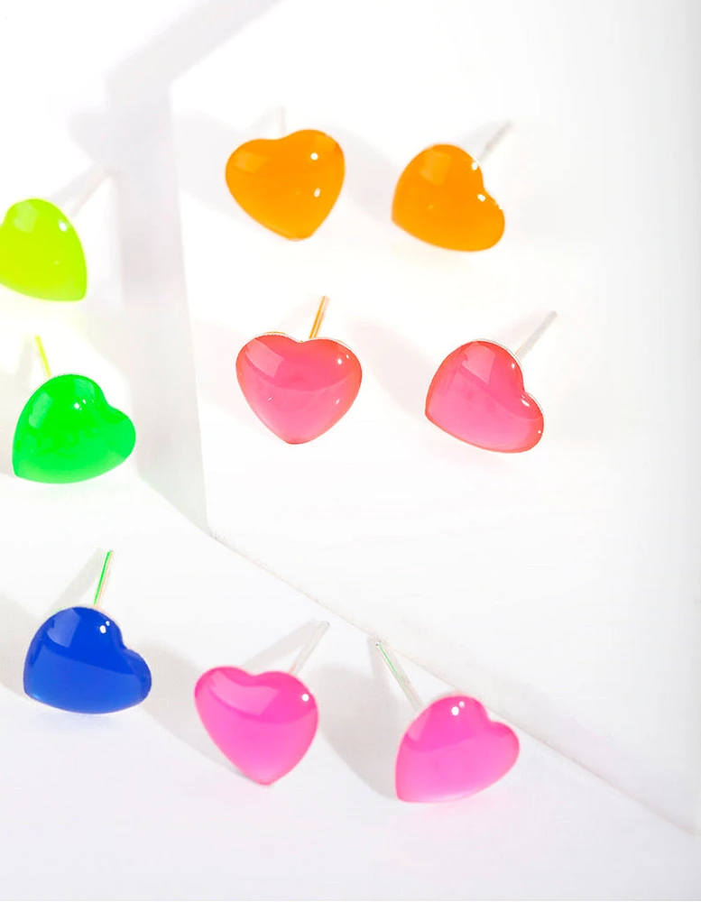 Kids Silver Rainbow Heart Stud Earring 6-Pack