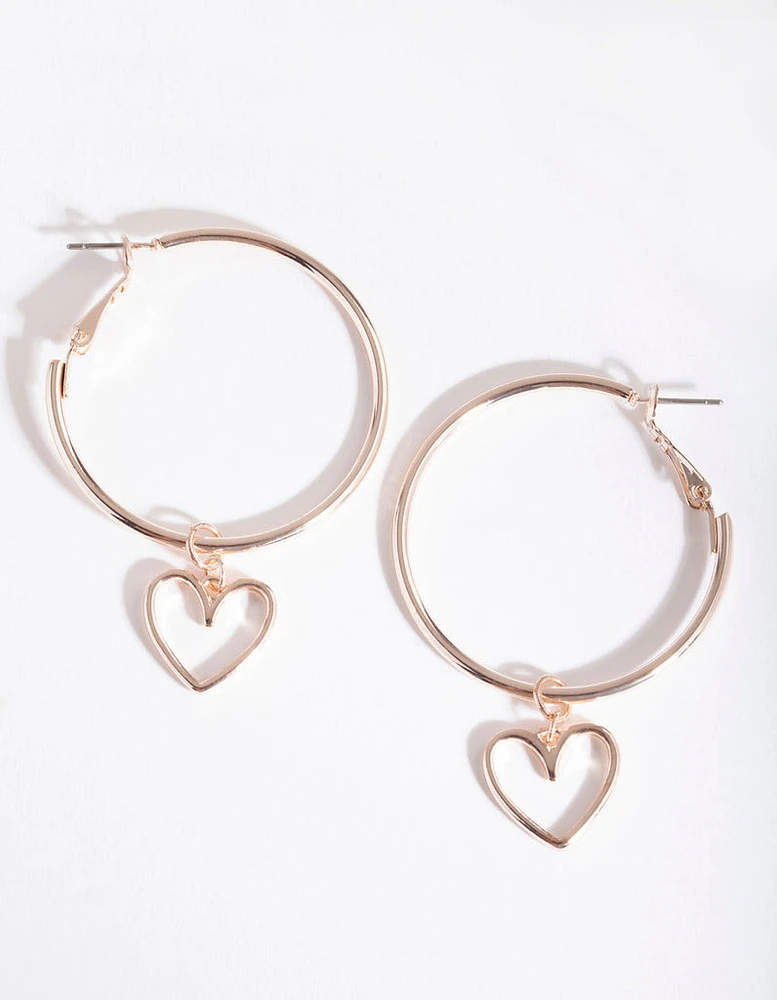 Rose Gold Cut Out Heart Hoop Earrings