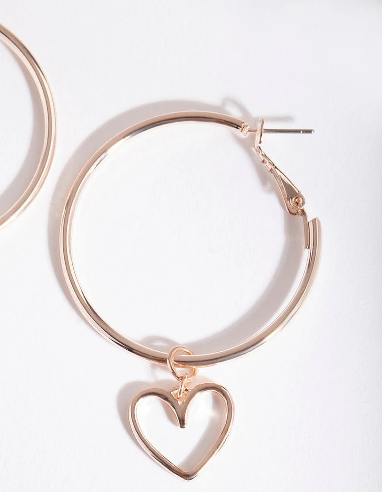 Rose Gold Cut Out Heart Hoop Earrings