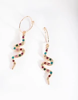 Gold Multi Diamante Snake Drop Earrings