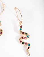 Gold Multi Diamante Snake Drop Earrings