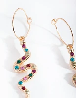 Gold Multi Diamante Snake Drop Earrings