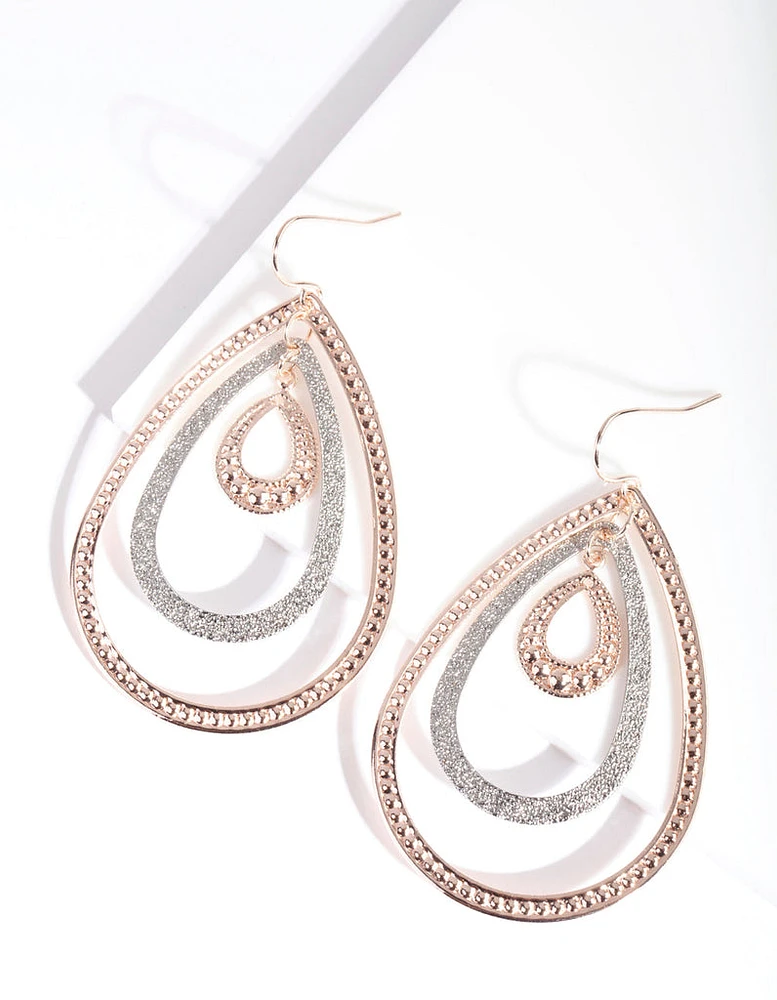 Mixed Metal Tri Open Teardrop Earrings