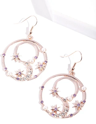 Rose Gold Celestial Diamante Circle Earrings