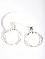 Silver Tri Diacut Circle Drop Earrings