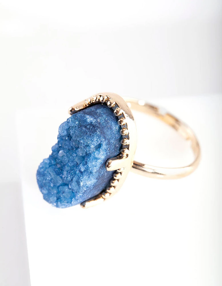 Gold Textured Blue Stone Ring