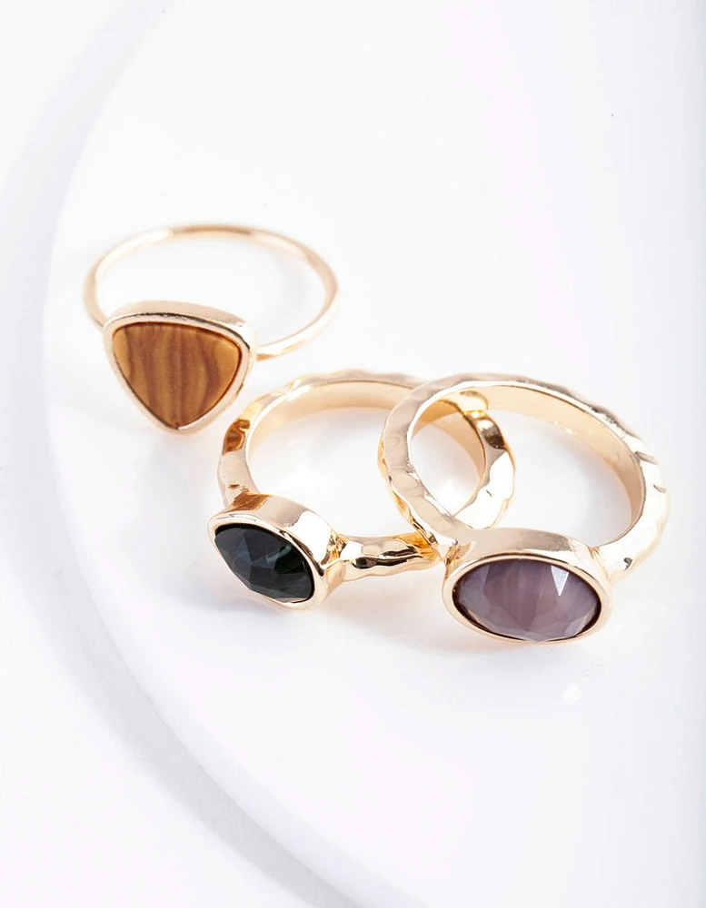 Gold Neutral Stone 3 Stack Ring Pack