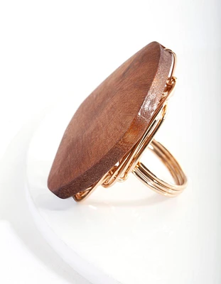 Long Wood Wire Wrap Ring