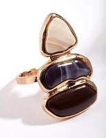 Gold 3 Tier Bubble Stone Ring