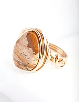 Gold Natural Stone Wire Wrapped Ring