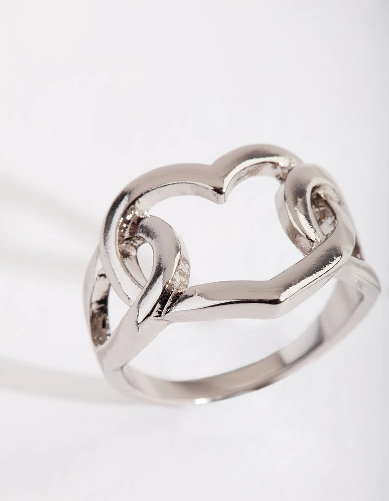 Rhodium Intertwined Heart Ring