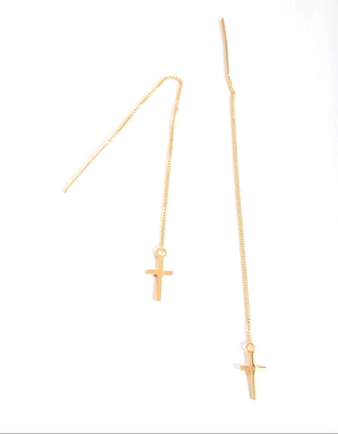 Gold Plated Sterling Silver Cross Thread Through Earrings