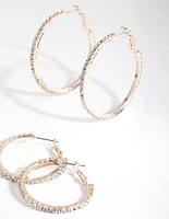 Mixed Size Rose Gold Diamante Hoop Pack