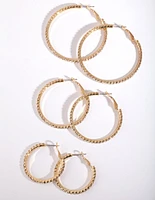 Mixed Size Gold Diamante Hoop Pack