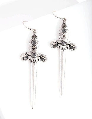 Antique Silver Sword Drop Earrings