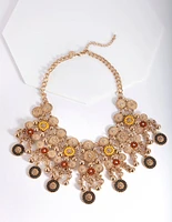 Antique Gold Bohemian Disc Statement Necklace