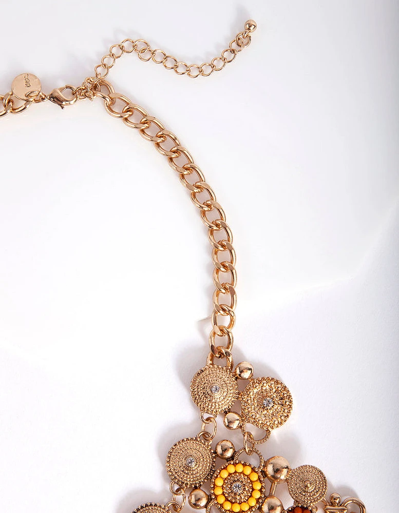 Antique Gold Bohemian Disc Statement Necklace