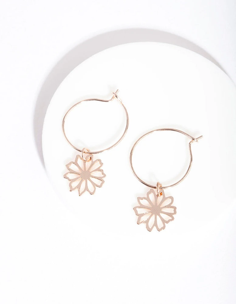 Rose Gold Dainty Petal Hoop Earrings