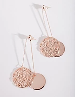 Rose Gold Double Disc Drop Earrings