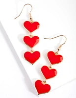 Gold Triple Enamel Heart Earring