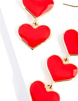 Gold Triple Enamel Heart Earring