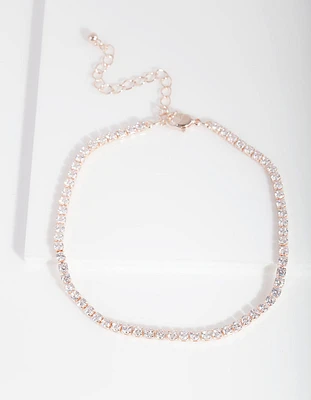Rose Gold Cubic Zirconia Cupchain Anklet