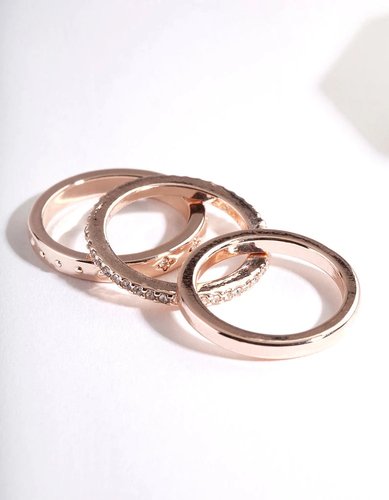 Rose Gold Diamante Star Ring Stack Pack