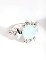 Silver Vanilla Synthetic Opal Moon Diamante Ring