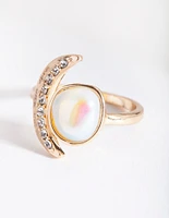 Gold Rainbow Stone & Moon Ring