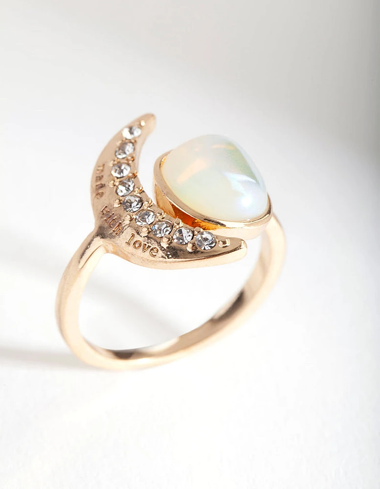 Gold Rainbow Stone & Moon Ring