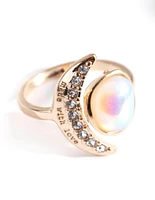 Gold Rainbow Stone & Moon Ring