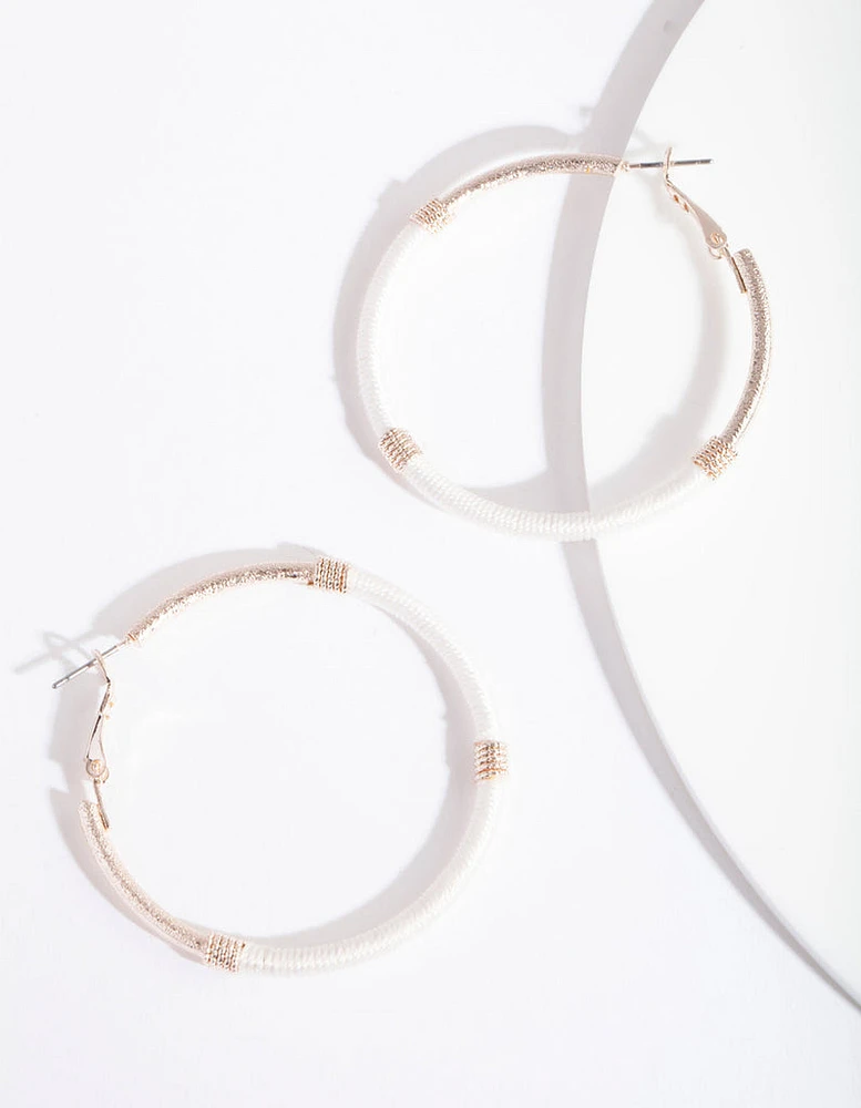 Rose Gold White Thread Wrap Hoop