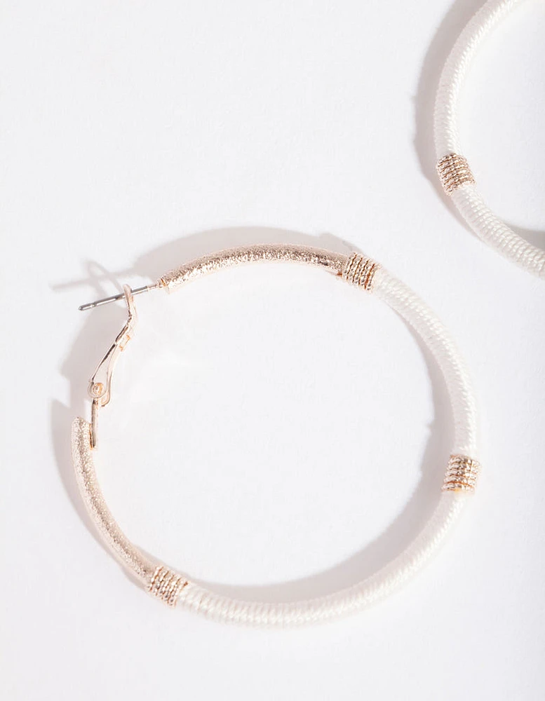 Rose Gold White Thread Wrap Hoop