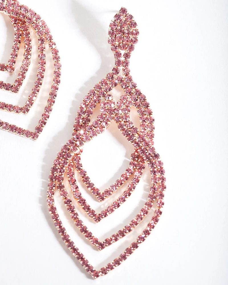 Pink Layered Tier Drop Earrings