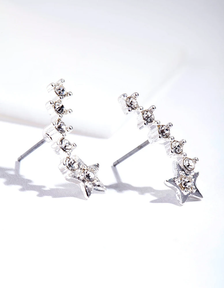 Silver Shooting Star Crawler Earrings